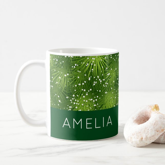 Caneca Personalizada de Natal Verde Elegante (Com Donut)