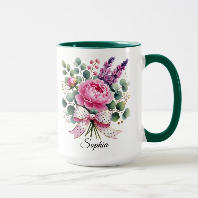 Caneca Personalizada de Nome Floral Peônia Present (Direita)