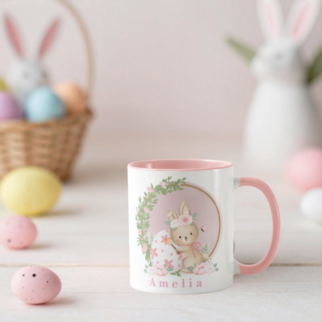 Caneca Personalizada do Coelho da Páscoa no Jardim (Criador carregado)