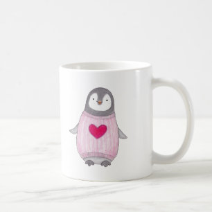 Caneca personalizada do coração do pinguim do