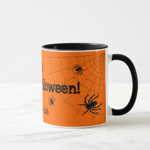 Caneca personalizada do Dia das Bruxas aranhas