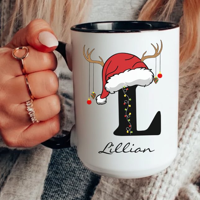 Caneca Personalizada do Papai Noel com Monograma c (christmas mug for her, christmas mug for him, custom christmas mug, christmas family gift for dad,)