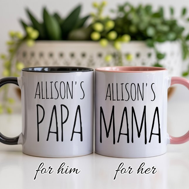 Caneca Personalizada Mamãe e Papai para Mamães e P (Custom Mama and Papa Mug for First-Time Moms and Dads, New Mom Personalized Coffee Mug Gift)