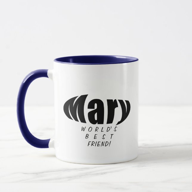 Caneca Personalizada "Mary" Melhor Mãe e Amigo, Preta e B (Esquerda)