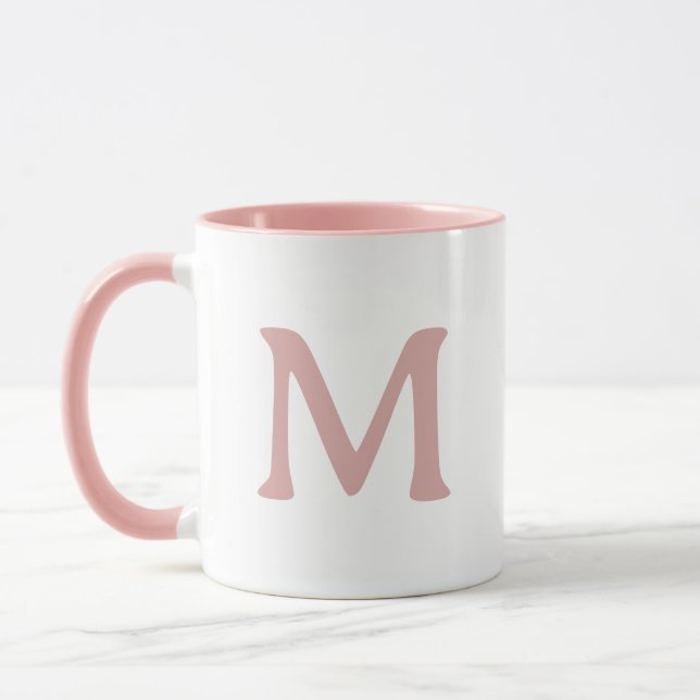 Caneca Personalizada Monograma Moderno Rosa Branco (Esquerda)