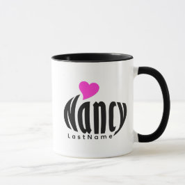 Caneca Personalizada "Nancy" em Corações Preto e Branco,