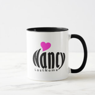 Caneca Personalizada "Nancy" em Corações Preto e Branco, 