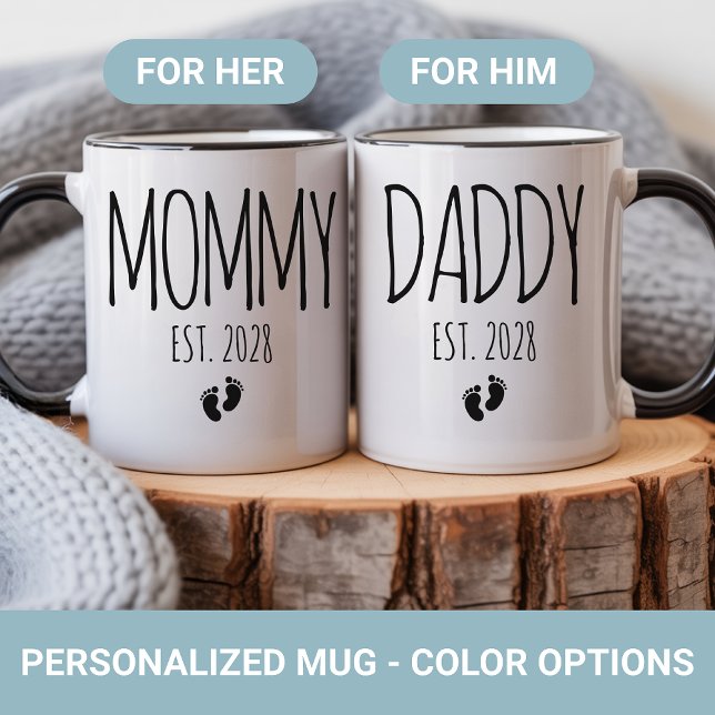 Caneca Personalizada para Papai e Mamãe para Novos (New Mom and Dad Coffee Mug Gift for Parents, Mommy Daddy Mug Pregnancy Announcement Gift for Couples)