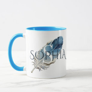Caneca Personalizada Pena Azul Monograma Nome do C