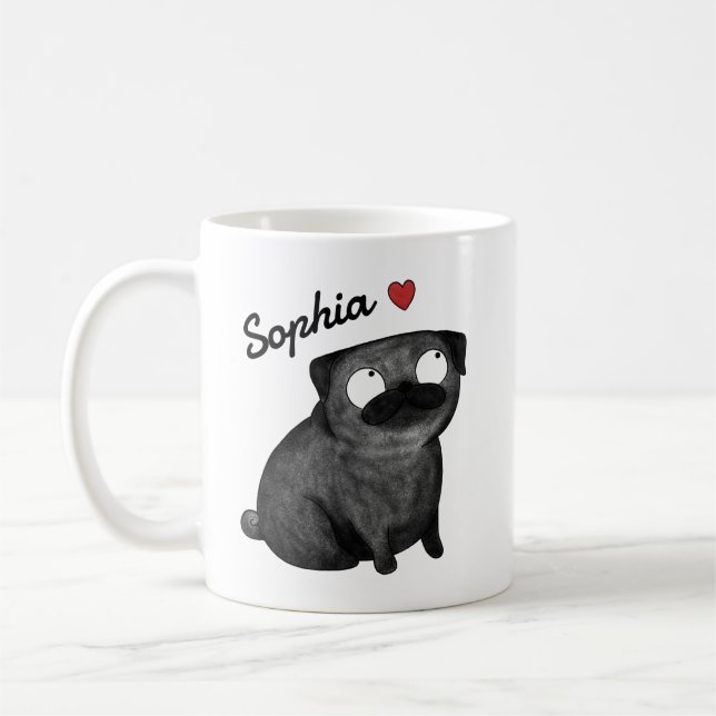 Caneca Personalizada Pug, Xícara Nome Personalizad (Esquerda)