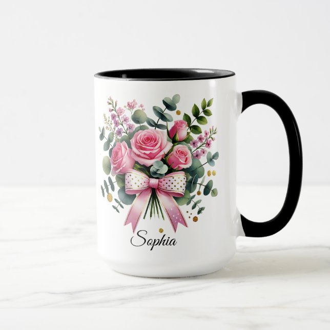Caneca Personalizada Rosa Rosa Nome Presente Elega (Direita)