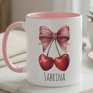 Caneca Personalizada "Sabrina" Cereja & Laço Rosa 