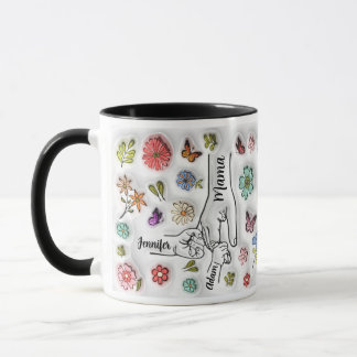 Caneca Personalizada segurando a mão da mãe - 2 crianças