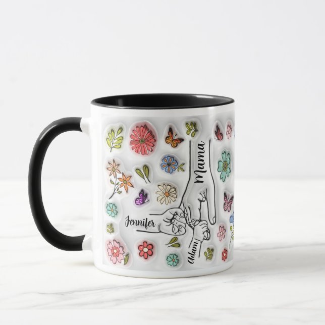 Caneca Personalizada segurando a mão da mãe - 2 crianças (Esquerda)