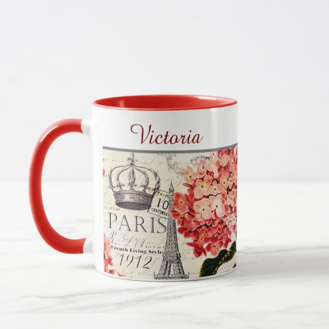 Caneca personalizada Torre Eiffel e hortênsia (Esquerda)