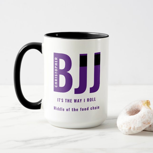 Caneca Personalizado BJJ Way I Roll Jiu Jitsu Purple Belt (Com Donut)