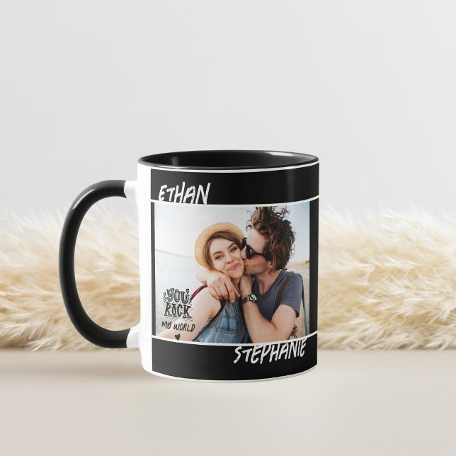 Caneca Personalizado Black Grunge You Rock My World Photo (Criador carregado)