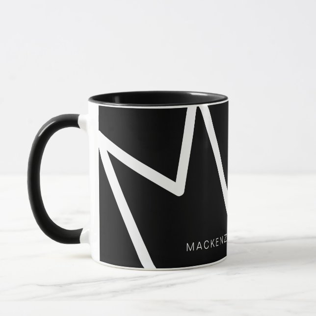 Caneca Personalizado de Monograma Branco Preto com Abstra (Esquerda)