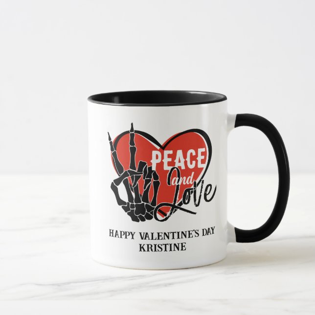 Caneca Personalizado Esqueleto Moderno Mão Paz e Amor (Direita)