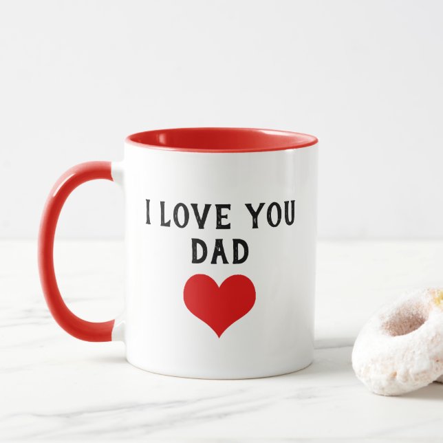 Caneca Personalizado Eu Amo Você Papai Texto Coração Verm (Com Donut)