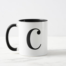 Caneca Personalizado Moderno Monograma Preto Letra C Pers