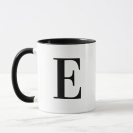Caneca Personalizado Moderno Monograma Preto Letra E Pers