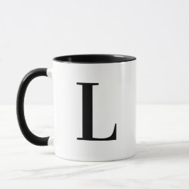 Caneca Personalizado Moderno Monograma Preto Letra L Pers