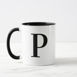 Caneca Personalizado Moderno Monograma Preto Letra P Pers