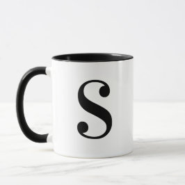 Caneca Personalizado Moderno Monograma Preto Letra S Pers