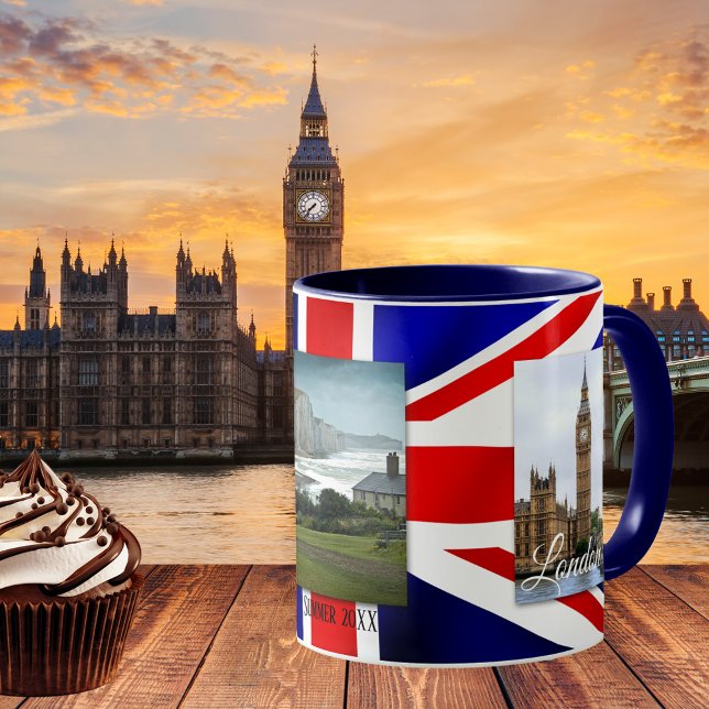 Caneca Personalizado Patriot UK Flag Mug (Photo mug featuring your own favorite photos framed by an image of the British flag)