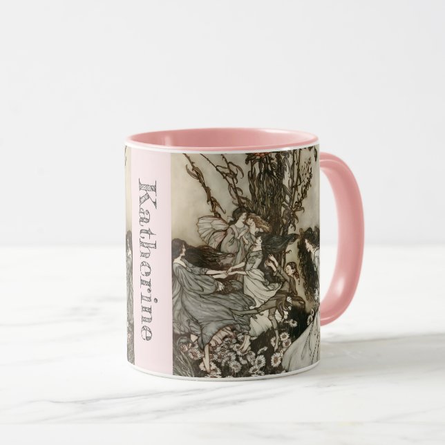 Caneca Personalizado Seu Nome Vintage Fairies Rackham (Frente Esquerda)
