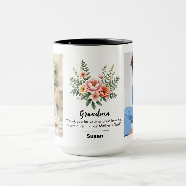 Caneca Personalizar nome Florals Granma Gift Black Combo (Centro)