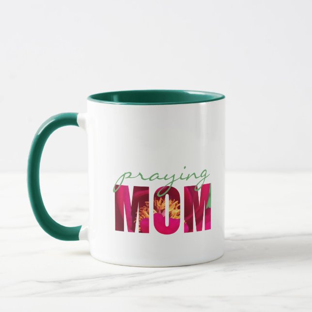 Caneca Personalizar nota "Rezando Mãe" Cristão Floral (Esquerda)