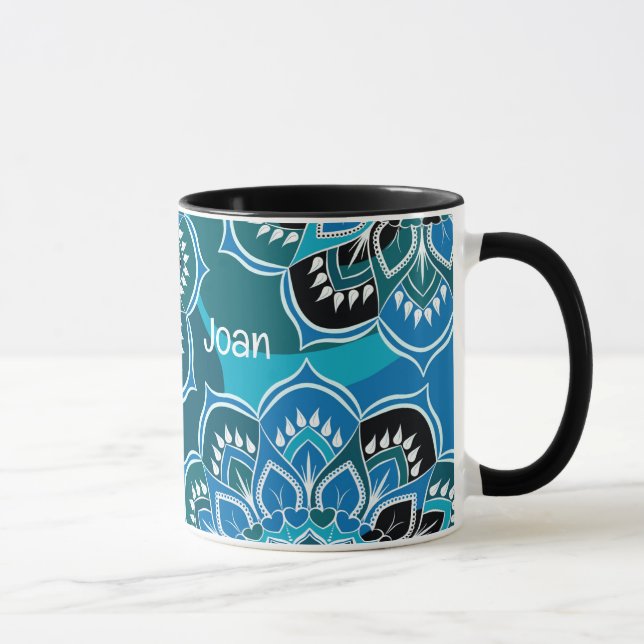 Caneca Personalizar o nome Blue Paisley Black Dentro Mug (Direita)