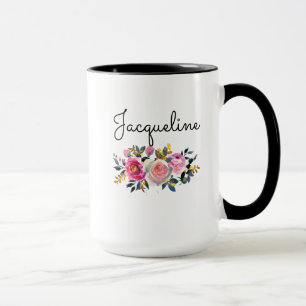 Caneca Personalizar o nome Blush Peonies Buquê Floral Pre