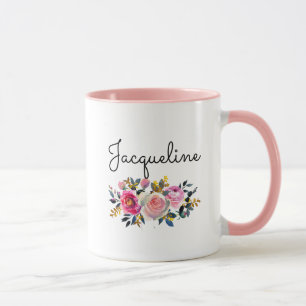 Caneca Personalizar o nome Blush Peonies Buquê Floral Pre