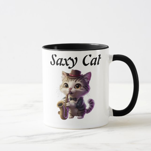 Caneca Personalizar o nome Saxy Saxofone Cat (Direita)