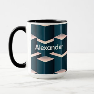 Caneca Personalizar Padrão Geométrico Quadrado Azul Moder