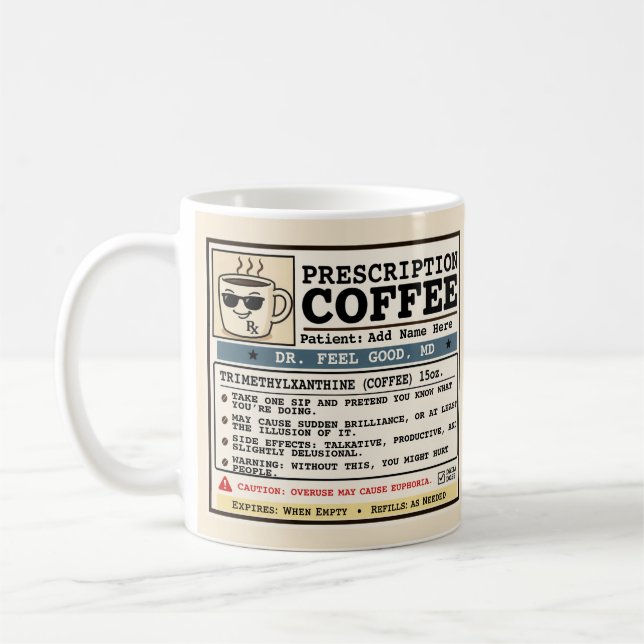 Caneca Personalizável de Café com Prescrição RX En (Esquerda)