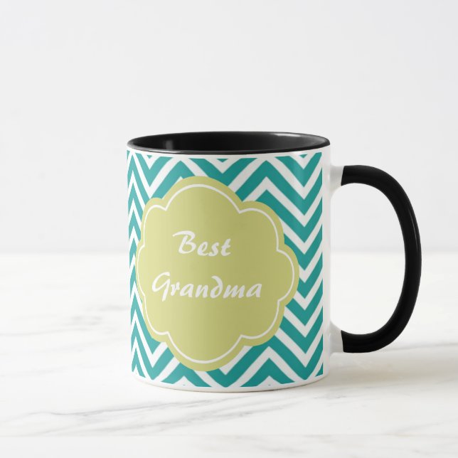 Caneca Personalize, customize Chevron em tons de azul-cia (Direita)