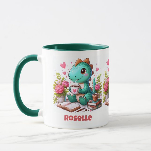 Caneca Personalize o dinossauro bonito com café (Esquerda)