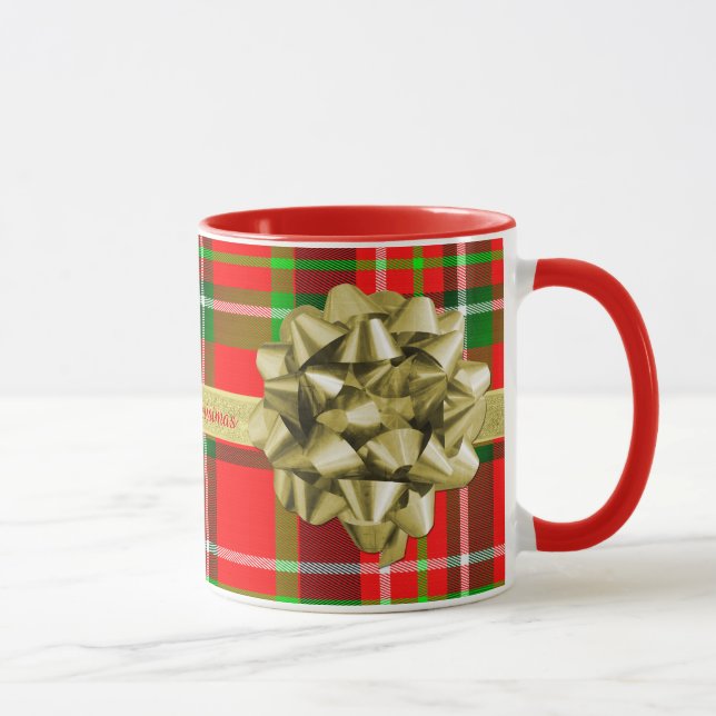 Caneca Personalize: Presente e fitas de Natal do Tartan (Direita)