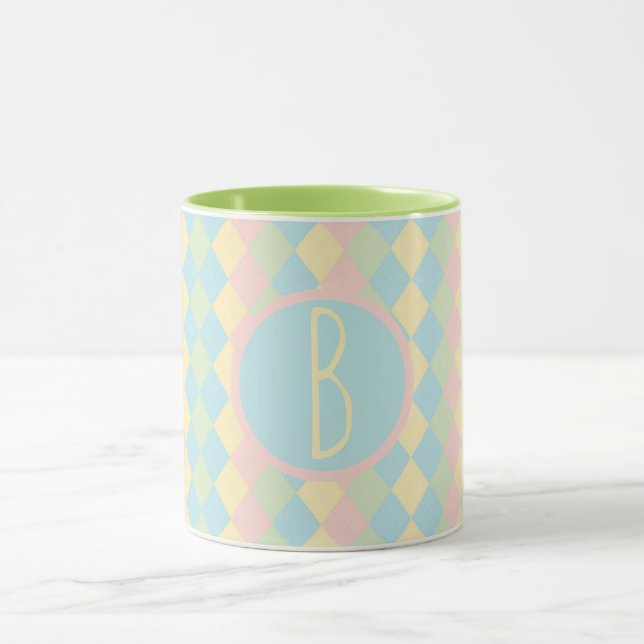 Caneca Personalized Argyle spring pastel colored pattern (Centro)