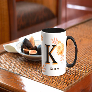 Caneca Personalized Autumn Floral Mug - Custom Name & Ini