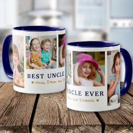 Caneca Personalized Best Uncle Ever 4 Photo Blue Gold 