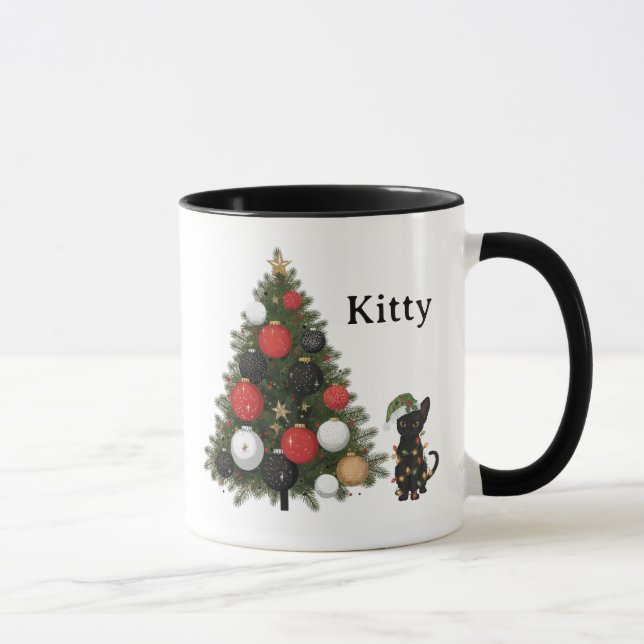 Caneca Personalized Cat & Christmas Tree Coffee Mug (Direita)