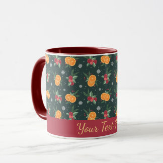Caneca Personalized Christmas Mug with Oranges and Holly