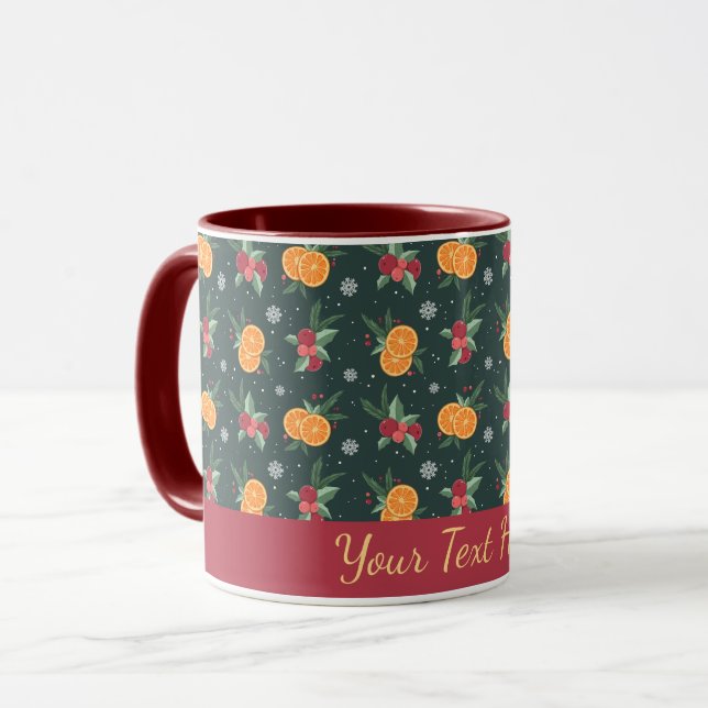 Caneca Personalized Christmas Mug with Oranges and Holly (Frente Esquerda)