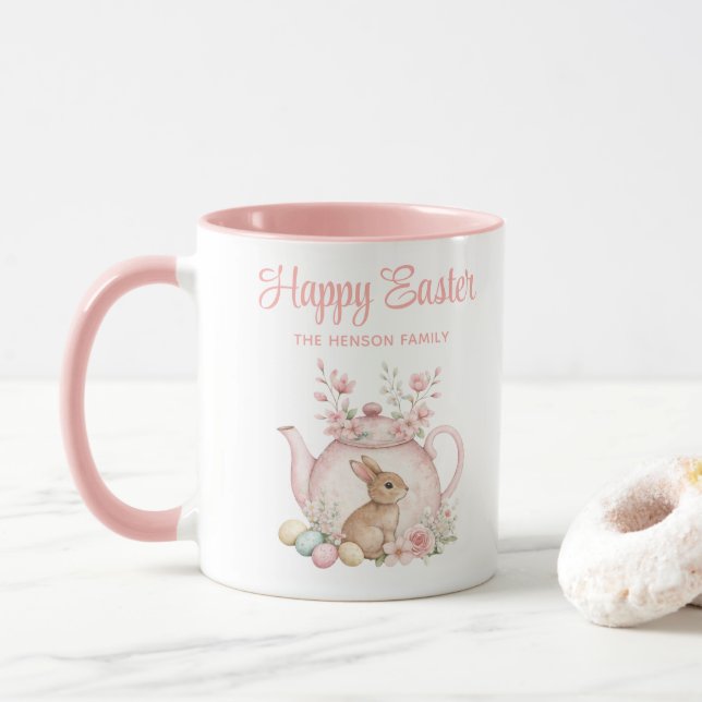 Caneca Personalized Easter Bunny Teapot Family  (Com Donut)