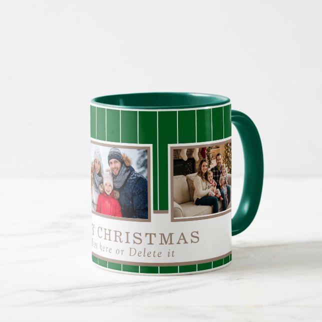 Caneca Personalized Family 3 Photo Collage Christmas  (Frente Esquerda)